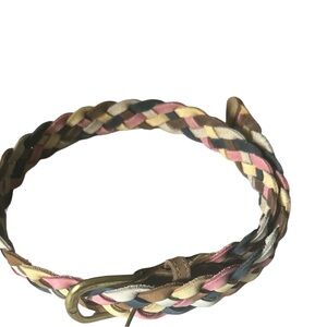 Vintage The Limited Braided Leather Belt in pink, Yellow, Blue and Brown-Medium